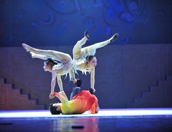 Chaoyang Theatre acrobatics show featuring Chinese performers on stage in Beijing