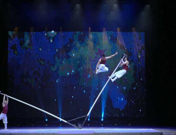 Chaoyang Theatre acrobatics show featuring Chinese performers on stage in Beijing