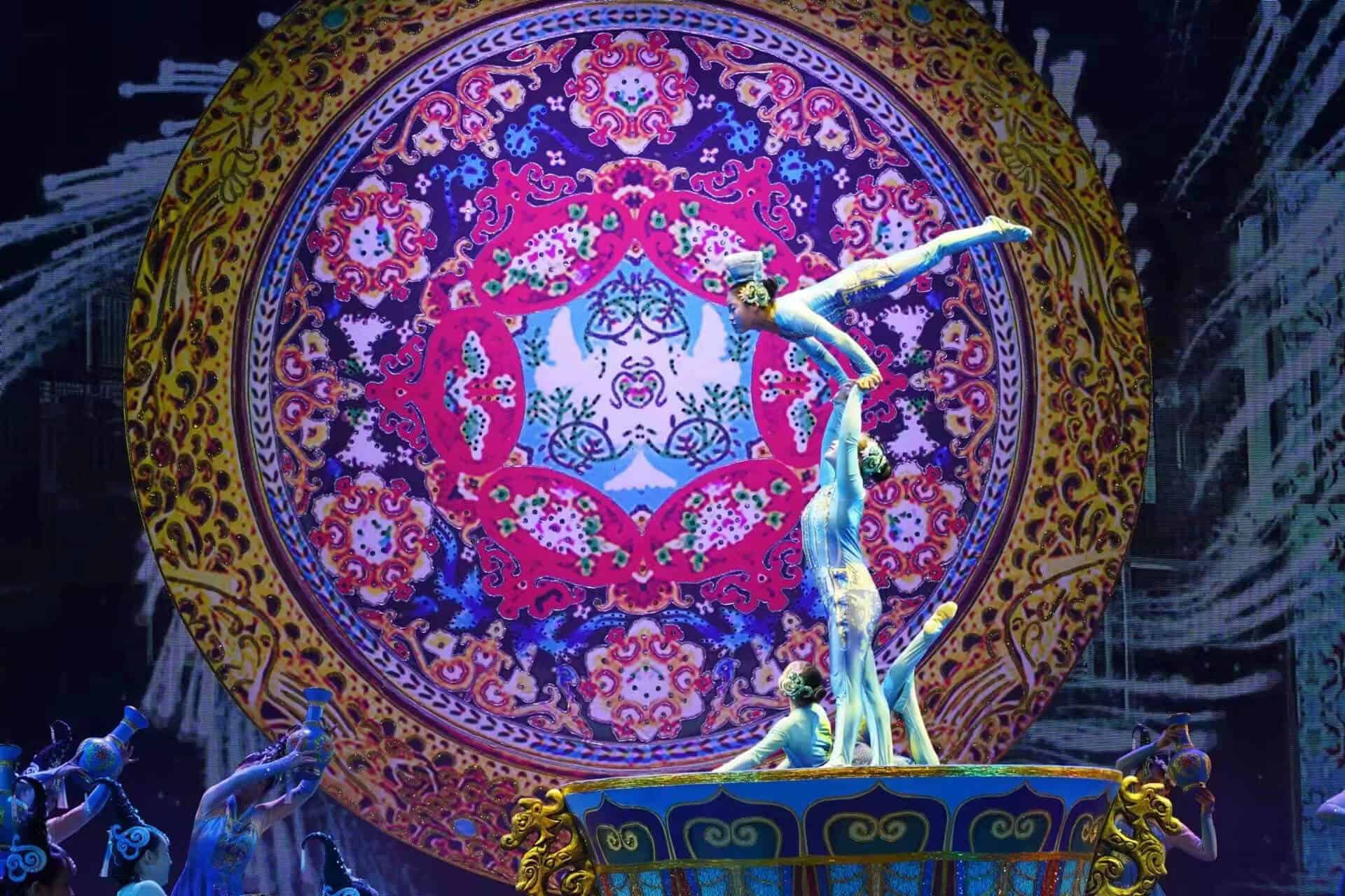 Chaoyang Theatre acrobatics show featuring Chinese performers on stage in Beijing