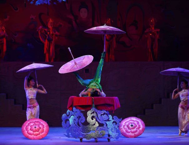 Chaoyang Theatre acrobatics show featuring Chinese performers on stage in Beijing