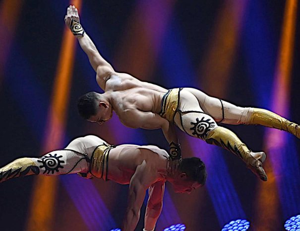 Chaoyang Theatre acrobatics show featuring Chinese performers on stage in Beijing