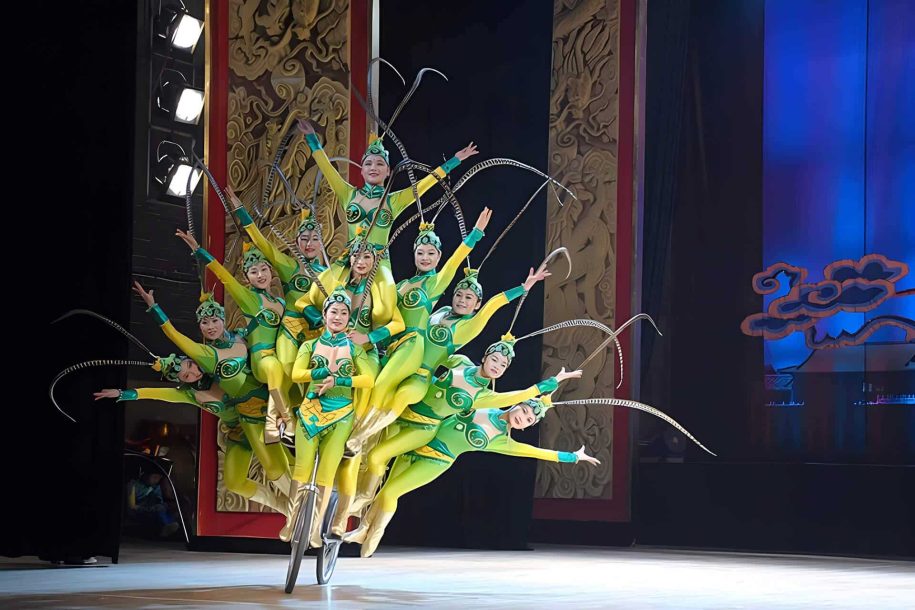 Chaoyang Theatre acrobatics show featuring Chinese performers on stage in Beijing
