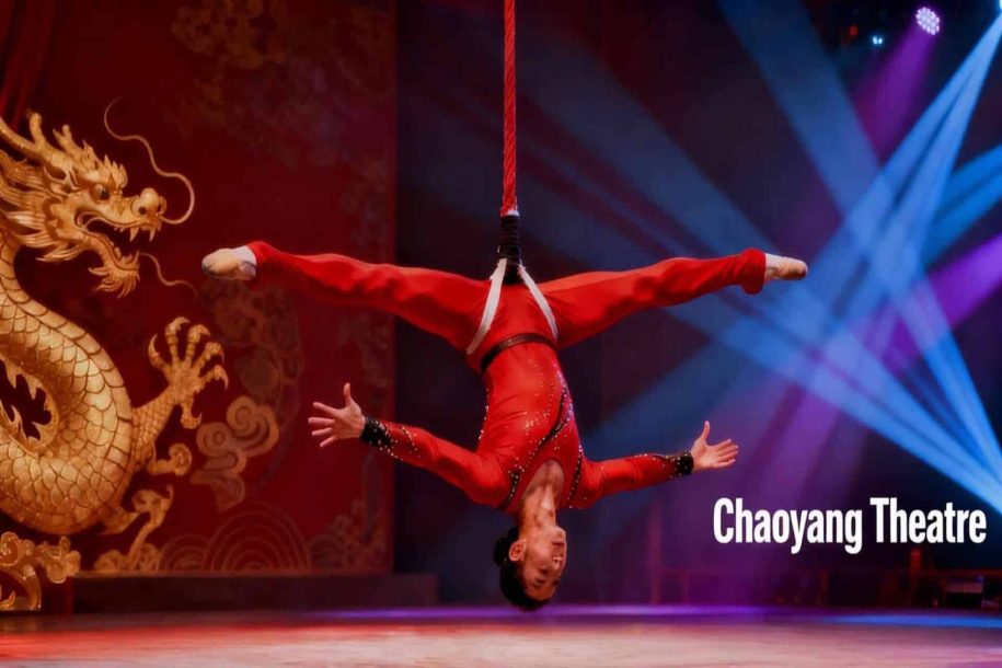 Chaoyang Theatre acrobatics show featuring Chinese performers on stage in Beijing
